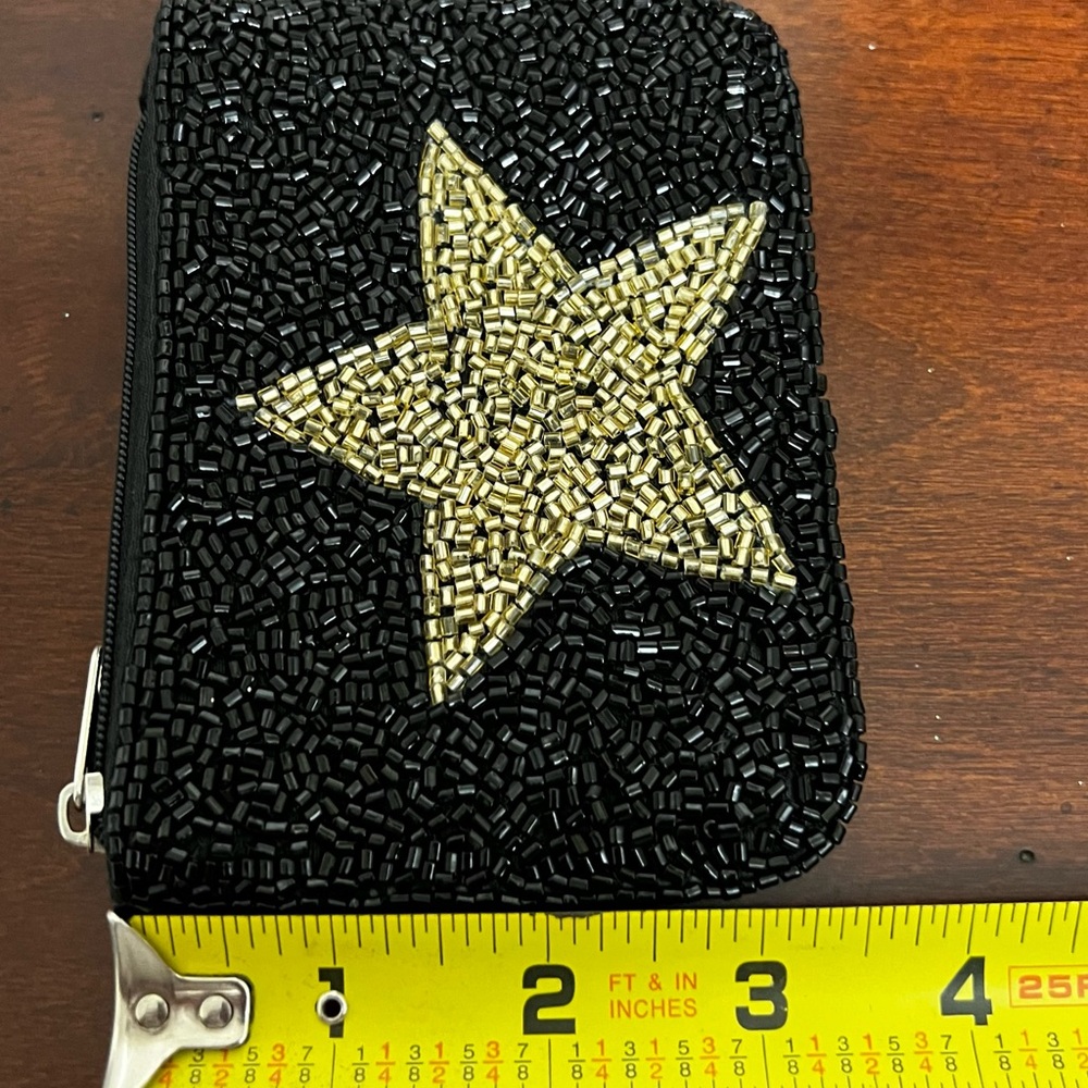 Beaded change purse black beads with gold star EUC - Picture 4 of 6